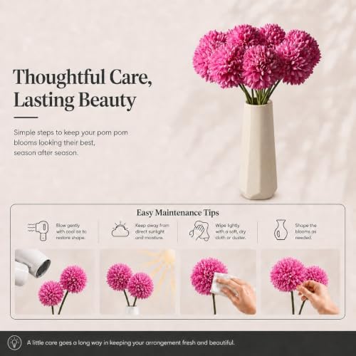 Mandy's 12pcs Artificial Hot Pink Ball Chrysanthemum Flowers - Image 6
