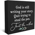 SRADMO God Is Still Writing Your Story Wood Box Sign Desk Decor 6x6, Christian Bible Verse Decor Black Wooden Box for Home Office, Inspirational Table Decorative Accessories (Black) by SRADMO