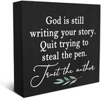 SRADMO God Is Still Writing Your Story Wood Box Sign Desk Decor 6x6, Christian Bible Verse Decor Black Wooden Box for Home Office, Inspirational Table Decorative Accessories (Black) by SRADMO