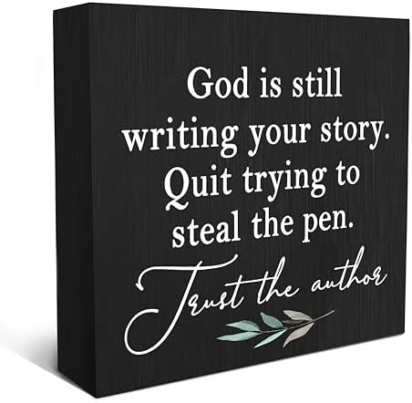 SRADMO God Is Still Writing Your Story Wood Box Sign Desk Decor 6x6, Christian Bible Verse Decor Black Wooden Box for Home Office, Inspirational Table Decorative Accessories (Black) by SRADMO
