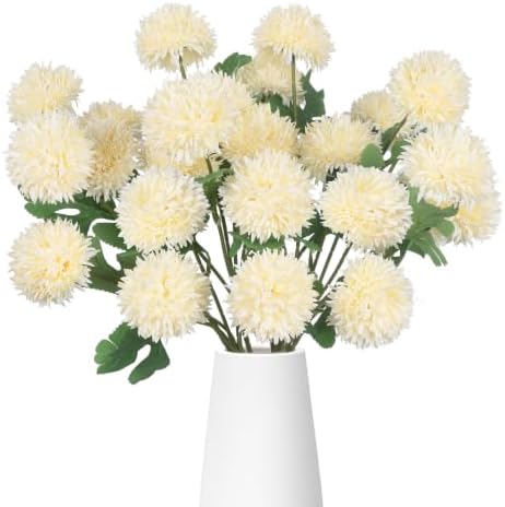 8PCS Champagne 24 Head 3" Large Chrysanthemum Artificial Flower Balls Stems by Unknown