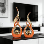 2 PCS Orange Gold Ceramic Statues For Home Decor Accents, Modern Abstract Art Sculptures, Elegant Tabletop Decorative Objects For Dining Room, Entryway, Tv Stand, Mantel, Coffee Table Centerpieces - Image 5