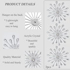 DXYAKY Set of 3 Silver Starburst Metal Wall Art Decor, 11.8 Inch Sparkling Diamond Star Jeweled Teardrop, Elegant Rhinestone Crystal Home Decor Accents, Living Room Bedroom Decorative Wall Sculpture - Image 6
