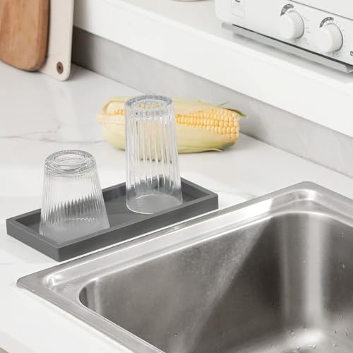 Silicone Bathroom Vanity Tray Dish Soap Holder Sink Organizer, Grey - Image 7