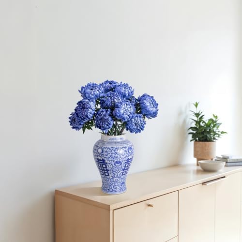 11″ Blue & White Ginger Jar with Lid Chinoiserie Double Happiness - Image 2