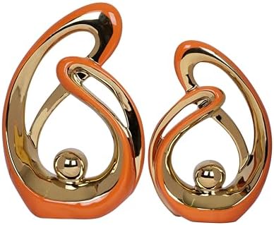 2 PCS Orange Decor Accent Ceramic Statue Orange Gold Mid Century Modern Home Decor Accents Sculpture Decorations Centerpieces for Living Room Bookshelf Shelf Coffee Table Kitchen Office Dining Table by JKUDTQL