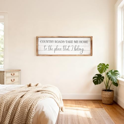 Country Roads Take Me Home Wall Sign, 42''×15'' Large Farmhouse Country Wall Art with Solid Wood Frame, Vintage Western Boho Decor for Home (Brown) - Image 4