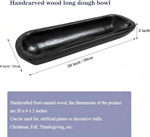 Wooden Dough Bowls Decorative，Rustic Bread Long Bowls Decor Wood Tray, Hand Carved For Table Centerpiece Decor, Home Decor (20 * 6 * 2 inch Black) - Image 2
