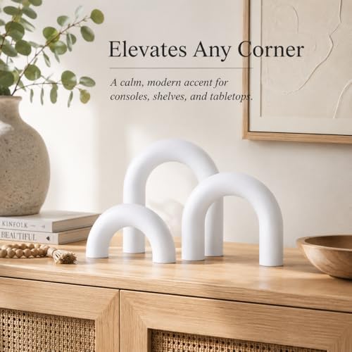 XMGZQ White Wood Arch for Coffee Table Decor Items,Wood Statue and Sculpture Set 3,Japanese Neutral Home Decor Aesthetic,Living Room,Entryway,Bookshelf,Floating,Console,Boho Minimalist Objects - Image 3
