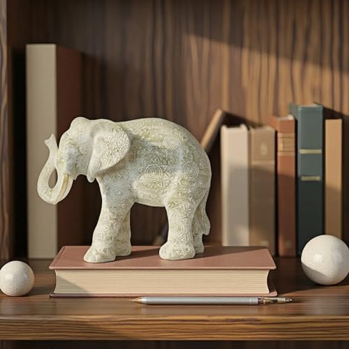 Guichifun Elephant Statue Decor, Cream, 7.25 x 3.25 x 5.75 Inch - Image 6