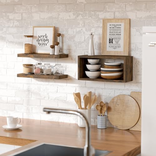 RICHER HOUSE 3-Set Brown Floating Wall Shelves, Bathroom Shelf Over Toilet - Image 5