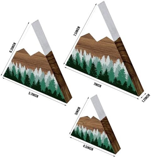 3 Pcs Mountain Shelf Decor Mountain Wooden Wall Decor Forest Art, Green - Image 3