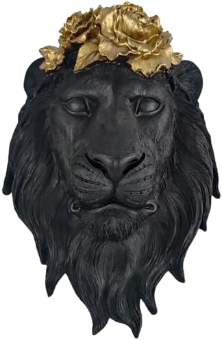GUSFREUD Black Animal Heads Sculptures Wall Art - Resin Faux Lion for Home Wall Decor, Lion Wall Hanging Decoration for Living Room, Bedroom & Kitchen, Unique Gift Idea - Image 2