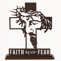 Christian Gifts for Men & Women, Faith Over Fear Wooden Cross Plaque Decor by KATINAT