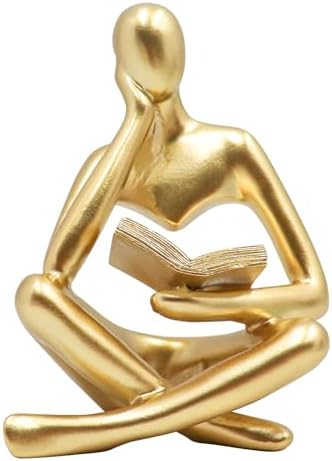 Jinkoozz Gold Reading Women Statue, Thinker Sculptures, Abstract Art Ornament, Modern Aesthetic Figurine Decoration, Suitable for Home Living Room Bedroom Office Shelf Table Desk Bookshelf Decor by Jinkoozz