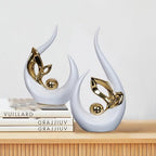 2 PCS White Gold Home Decor Accent Ceramic Statue Abstract Sculptures Centerpieces Mid Century Modern Decor for Tables Coffee Table top Decorations for Living Room Desktop Shelf Dining Room Kitchen - Image 2