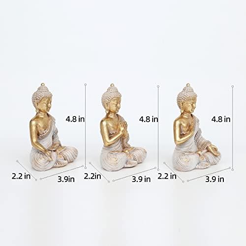 Buddha Statue for Home Decor Gold 4.3'' Set of 3-Small Buddha Statues for Zen Decor-Table Desk Spiritual Decor-Buddha Decor for Living Room-Indoor Buddha Gift for Relaxation, Meditation or Shrine - Image 2