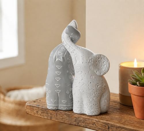OwMell Set of 2 Loving Elephant Statue Figurine, 6" Elephant Ring Holder - Image 3