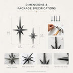 sxnzequnze 4 Pcs Star Wall Art Metal 3D Retro Room Decor Black 16.5In/9.4In - Image 3