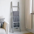 FUIN Blanket Ladder, 57in Wood Rustic Decorative Ladder, Light Gray - Image 2