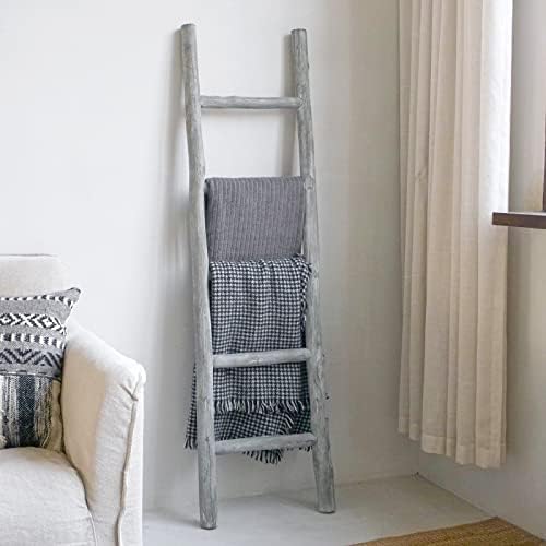 FUIN Blanket Ladder, 57in Wood Rustic Decorative Ladder, Light Gray - Image 2