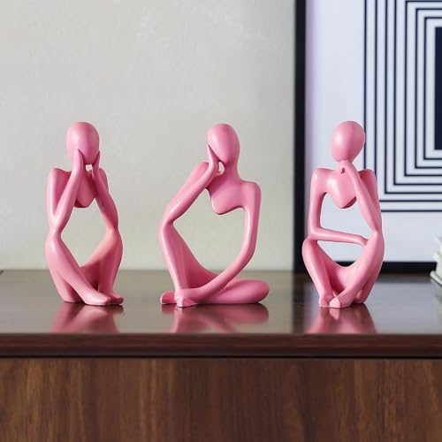 BrownLove 3pcs Pink Human Body Abstract Art Decoration, Modern Art Resin Statue Room Office Shelf Bookcase Decoration - Image 5