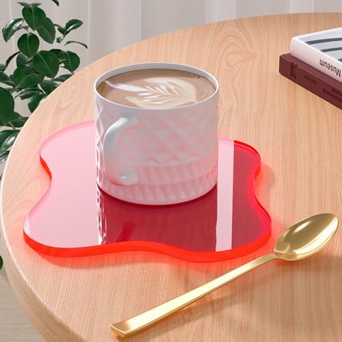Acrylic Coaster Decorative Plates,Coral Pink Bar Drink Coaster, Clear Cloud Shape Coffee Cup Coaster, Perfect for Tabletop Protection and Accessories Display.(Coral Pink) by Leadiy