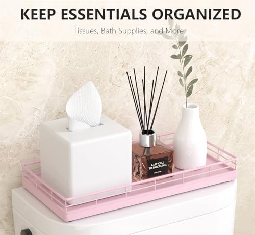 Toilet Paper Basket Organizer, Oak Wood Toilet Tank Tray with Metal Frame - Image 3