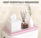 Toilet Paper Basket Organizer, Oak Wood Toilet Tank Tray with Metal Frame - Image 3