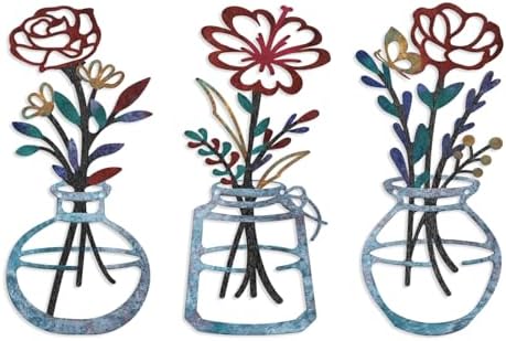 ARTINME 3 Pieces Metal Flowers Wall Art - 6.2X 11.4 Inch Colorful Iron Floral Wall Decor for Home Indoor Outdoor Decoration - Housewarming Gifts (Blue) by Artinme