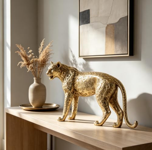 Guichifun Leopard Statue Home Decor Accents - Cheetah Figurines for Shelf Bookshelf TV Stand Decor Bedroom Office Decorations Ideal Gift for Animal Lovers 11.7 x 5.6 x 8.2 Inch - Image 4