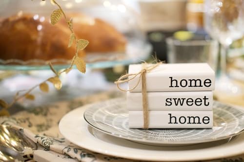 LIVDUCOT Farmhouse Mini White Decorative Books for Tiered Tray Decor - Wooden Book Stack Faux Books for Coffee Table Living Room Decoration - Small Shelf Decor Accent - Image 4