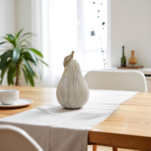 Brown-White Striped Pear Figurine, Modern Resin Pear Sculpture for Home Decor, Decorative Fruit Statues Accent for Kitchen Counter, Dining Room, Coffee Table & Bookshelf Display - Image 6