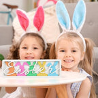 Vintage Happy Easter Decorations for Office, Home, Table, Mantel, Shelf, Desk, 3 1/2 x 11 Inch Retro Bunny Sign, Wooden Spring Bunnies Decor Sign, Farmhouse Pink Decoration (Colorful Bunnies) - Image 6