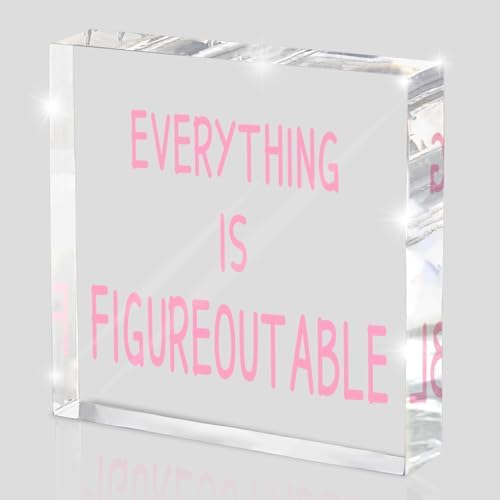 Pink Office Decoration - Motivational Gifts For Women - Everything Is Figureoutable - Desk Accessories Acrylic Square Sign - Suitable For Colleagues, Friends And Relatives 4x4 Inches by MUZRUYOU