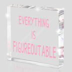 Pink Office Decoration - Motivational Gifts For Women - Everything Is Figureoutable - Desk Accessories Acrylic Square Sign - Suitable For Colleagues, Friends And Relatives 4x4 Inches by MUZRUYOU