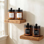 Amolliar Amber Glass Apothecary Jars Qtip Holder w/Plastic Lids,Black 2pc - Image 4