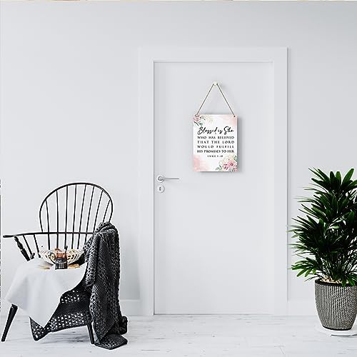 Inspirational Bible Verse Wall Art Decor Pink Luke 1:45 Christian Gifts for Women Scripture Wooden Hanging Sign for Modern Home Office Kids Room Bathroom Bedroom Wall Art Decoration 8 x 10 Inches - Image 6