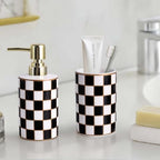 Bathroom Toothbrush Holder Set, Ceramic Checkered Soap Dispenser and Tooth Brush Holder Set, Modern Bathroom Accessories Sets Countertop, Black and White Checkered Bathroom Decor Set (Black) - Image 4