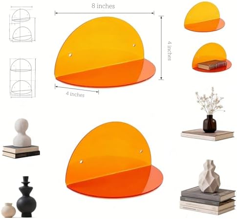 ROYALITA 2-Pack Small Acrylic Shelves Room Decor Floating Shelves, Orange - Image 5