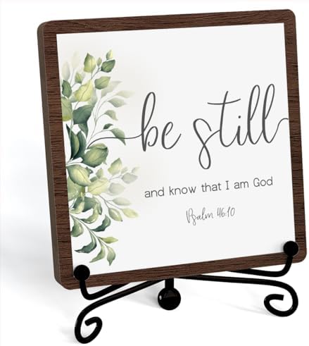 Be Still And Know That I Am God Table Sign, Farmhouse Bathroom Decor, Eucalyptus Desk Decor For Living Room Home Office Mantle Coffee Bar Bookshelf Kitchen Entryway (C10) by JUSITAKEET