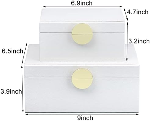 HofferRuffer Faux Leather Jewelry Boxes, Decorative Boxes Storage Accessory Organizer with Gold Hardware Decor, Classic Vegan Leather Set of 2 Pieces (White) - Image 2