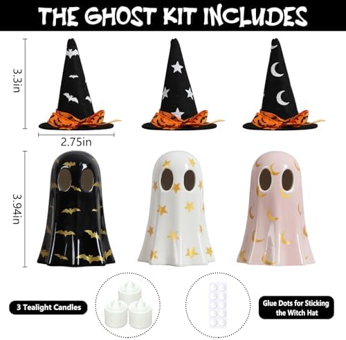 DAZONGE Set of 3 Halloween Ceramic Ghost Halloween Decorations Indoor - Image 4