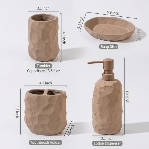 RQYIXI Ceramic Bathroom Accessories Set,Brown,4 Piece,Artisan Design - Image 6