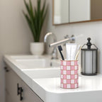Checkered Bathroom Toothbrush Holder, Bathroom Black and White Ceramic Toothbrush Holder, Modern Toothbrush Box, Used for Bathroom countertop Storage Rack, Checkered Bathroom Decoration (Pink) - Image 3