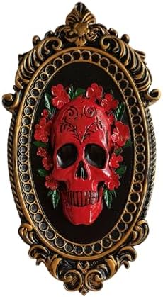 KISWIAR Resin Gothic Skull Wall Sculpture with Floral Frame, Vintage Skull Wall Decor for Living Room Hallway Bedroom Bar, Gothic Art Home Decoration by KISWIAR