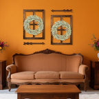 WAKOSAN Rustic Wood Window Frame Wall Decor with Wreath & Arrows - Image 5