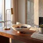 Decorative Marble Bowl White - Removable Acacia Wood Pedestal - 10" - Image 5