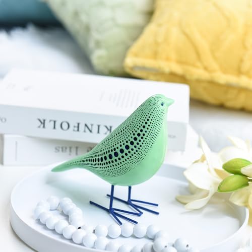 Quoowiit Bird Figurine, Modern Sculpture and Statues for Home Decor, Animal Statues for Bookshelf, Table, Entryway, Fireplace, Resin Decorative Sculpture with Chic Polka Dots Art Design (Green) - Image 2