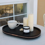 Oval Wooden Decorative Tray Coffee Table Tray Home Decor 15" Black - Image 5